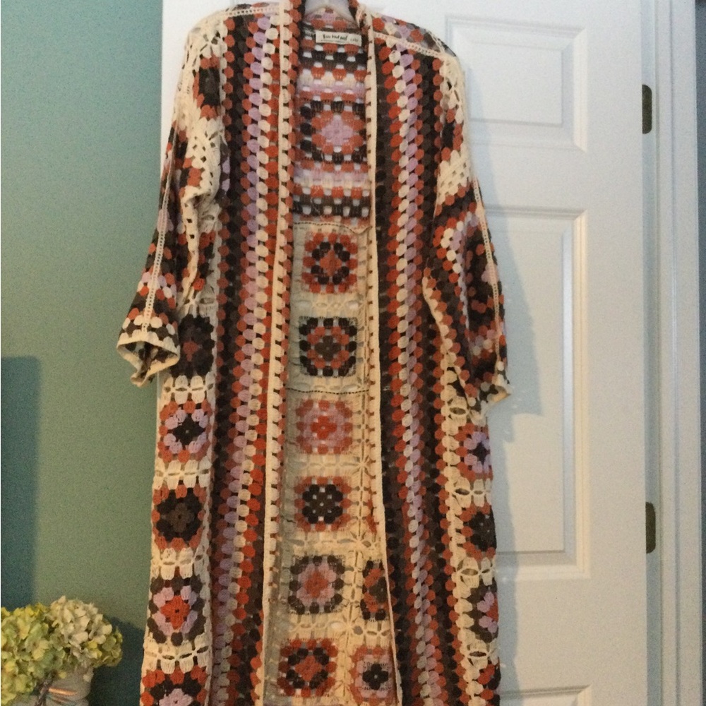 Three Bird Nest Colorful Crochet Cardigan